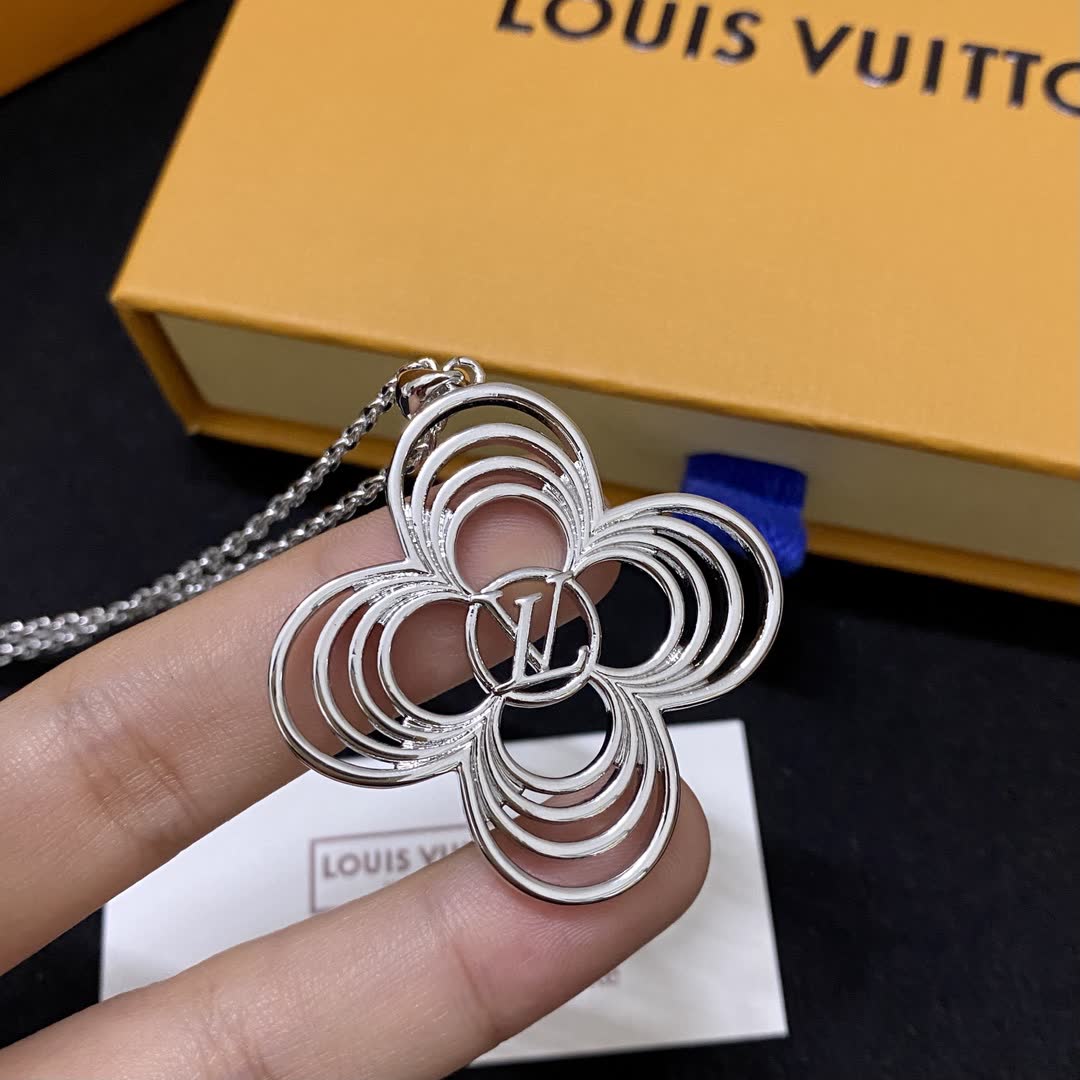 Louis Vuitton Silver Flower Pendant Necklace